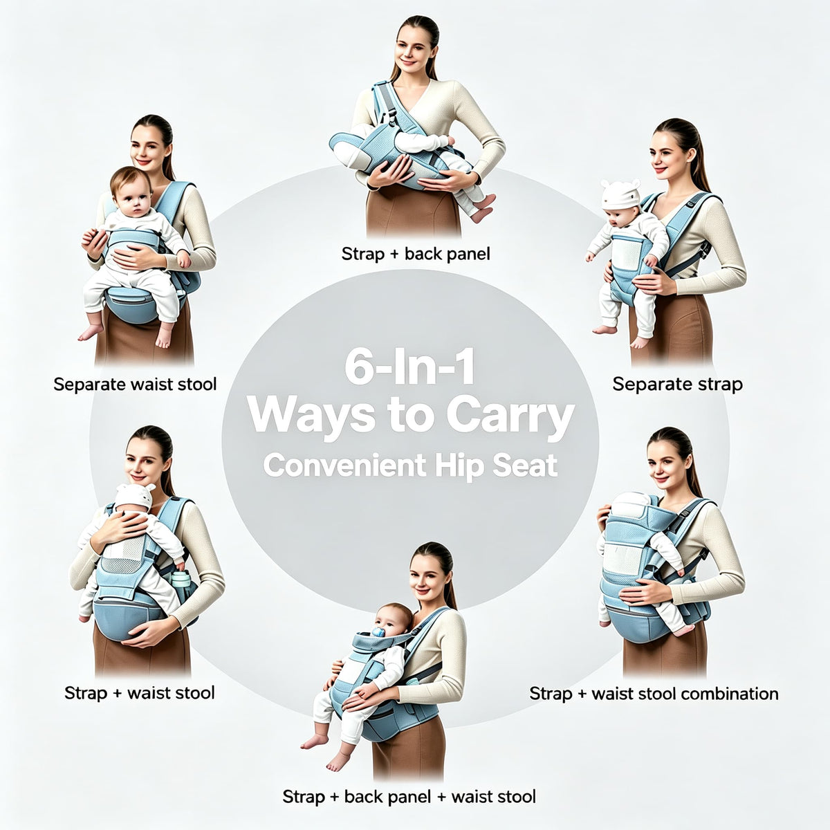 Baby Carrier with Hip Seat, 6-in-1 Newborn to Toddler