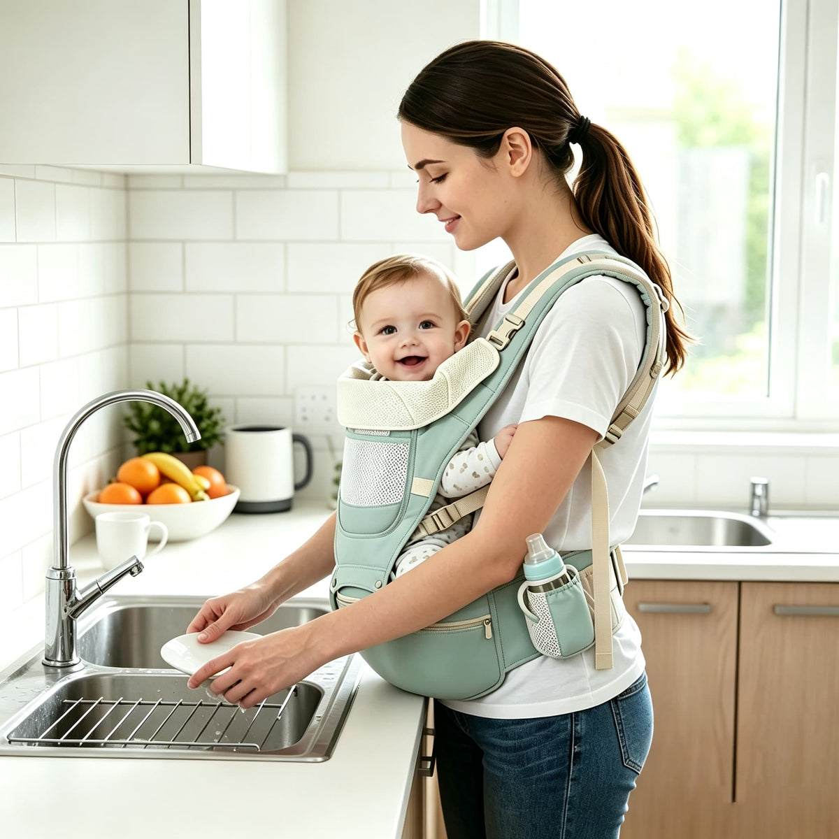 Baby Carrier with Hip Seat, 6-in-1 Newborn to Toddler